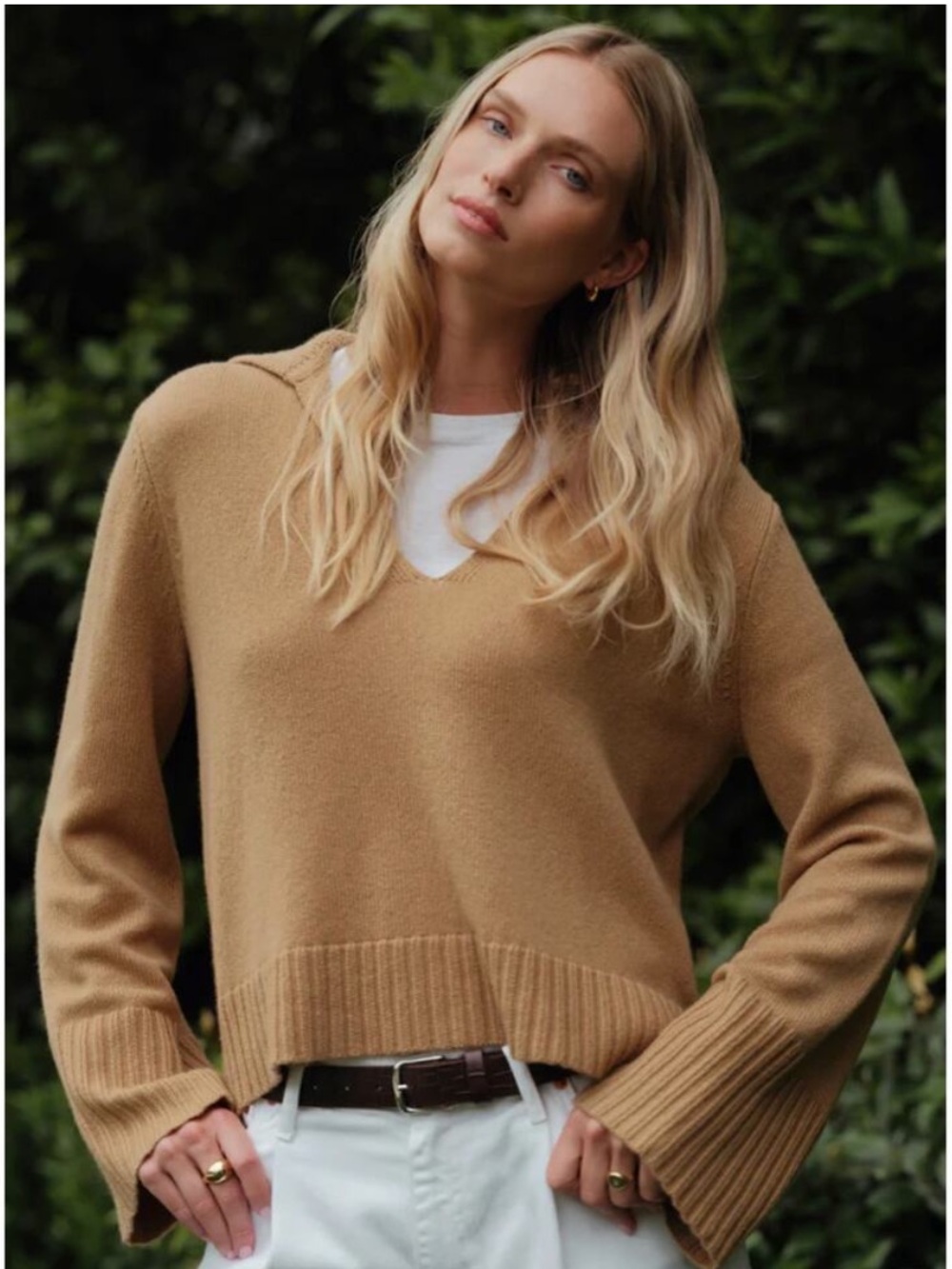 Jenni Kayne Medium Frances Cashmere Sweater Camel Brown Polo